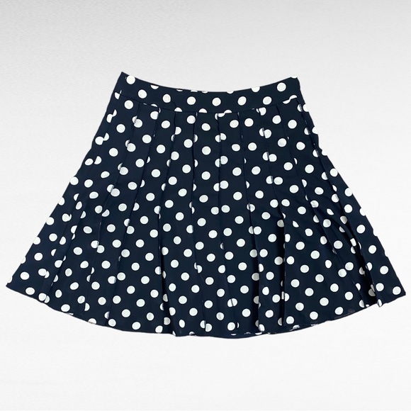 Premise Studio | Navy Blue Ivory Polka Dot Print Pleated Flowy Pinup Ski… - Picture 4 of 6